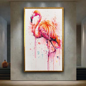Colorful Flamingo Canvas Wall Art, Vibrant Watercolor Bird Painting for Home Decor, Tropical Wildlife Artwork Gift for Nature Lovers
