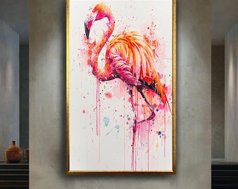 Colorful Flamingo Canvas Wall Art, Vibrant Watercolor Bird Painting for Home Decor, Tropical Wildlife Artwork Gift for Nature Lovers