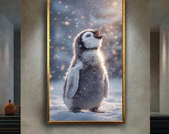 Adorable baby penguin wall art winter animal print nursery decor cute snowy wildlife poster for kids room or baby shower gift