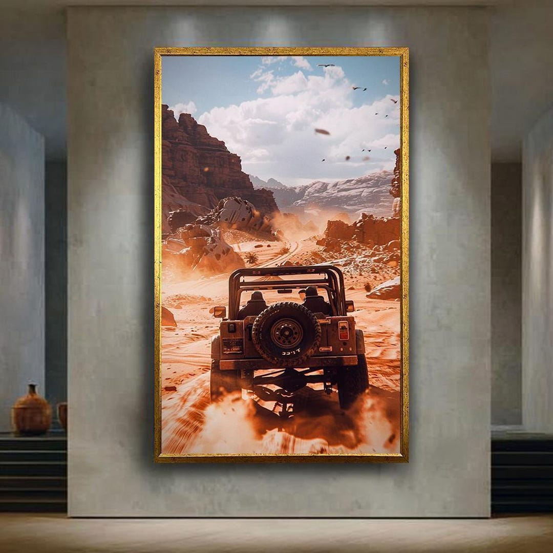 Desert Off-road Adventure Canvas Wall Art, Jeep Driving Through