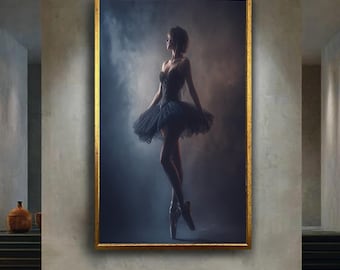 Elegant Black Swan Ballerina Wall Art Print, Dark Ballet Dancer Poster in Tutu for Dance Studio or Feminine Home Décor