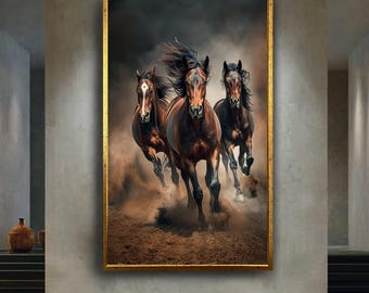 Wild Horses Running Wall Art Print with Dust Clouds Powerful Stallions Photography Western Rustic Nature Home Decor