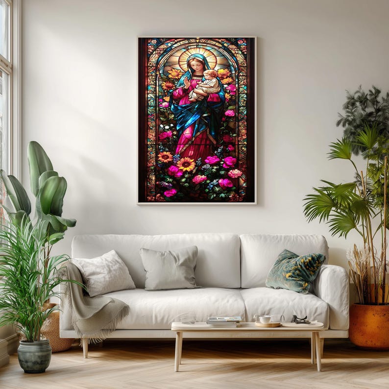 Stained Glass Virgin Mary and Baby Jesus Wall Art | Catholic Religious ...