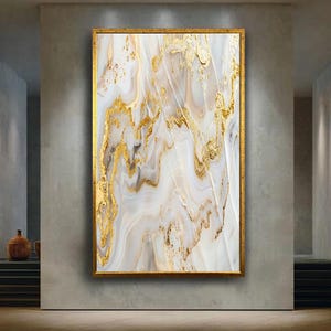 White Grey and Gold Marble Canvas Wall Art with Abstract Fluid Painting Texture, Modern Luxury Minimalist Home Decoration