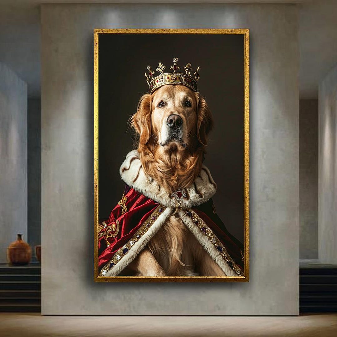 Royal Dog Canvas Wall Art – Noble Golden Retriever Portrait in