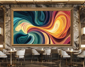 Colorful Abstract Swirl Wall Art Print, Vivid Energy Flow Canvas Art, Modern Vibrant Artwork for Creative and Bold Home Decor