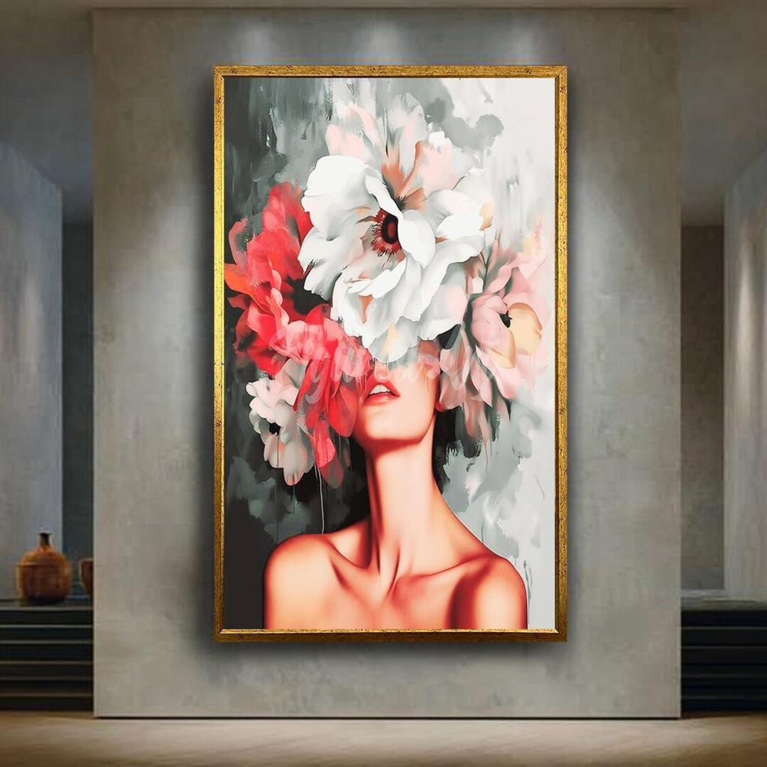 Floral Woman Face Wall Art Print | Abstract Feminine Flower Portrait ...