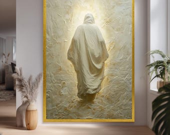 Jesus Ascension Wall Art in Light and, Divine Christian Canvas of Resurrection and Faith for Sacred Spiritual Home Decor