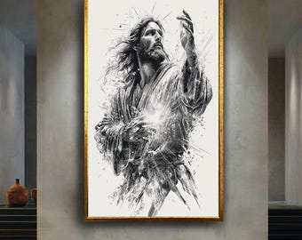 Jesus Christ Wall Art Spiritual Canvas Print Modern Christian Religious Poster for Faith Based Home or Church Decor Gift Idea