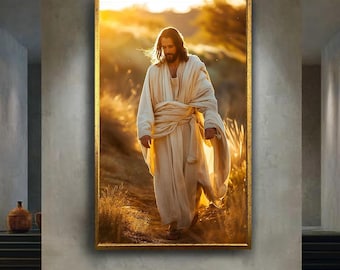 Peaceful Jesus Christ Sunset Canvas Wall Art, Christian Religious Artwork for Home Decor, Spiritual Faith Gift for Believers
