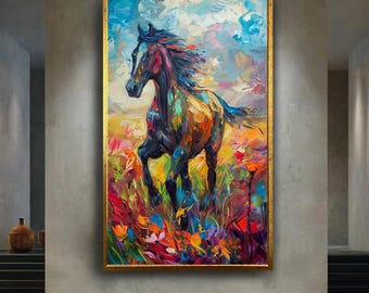 Colorful Horse Wall Art Abstract Print with Vibrant Brush Strokes Running Stallion Modern Equestrian Artwork Home Decor