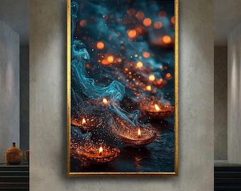 Magical Candlelight and Smoke Canvas Wall Art – Mystical Flame and Bokeh Spark Print for Spiritual, Meditation or Sacred Room Decor