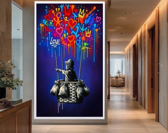 Banksy Balloon Canvas, Balloon Poster, Banksy Art, Wall Art Canvas Design, Ready To Hang Decoration for Home