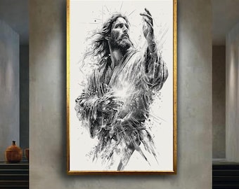 Jesus Christ Wall Art Spiritual Canvas Print Modern Christian Religious Poster for Faith Based Home or Church Decor Gift Idea