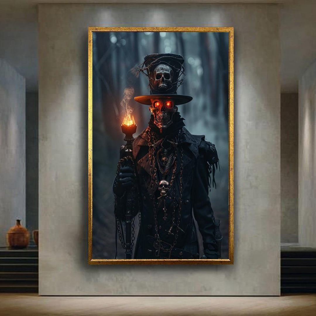 Voodoo Skeleton Sorcerer Canvas Wall Art – Dark Mage With Glowing