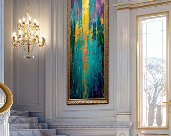 Abstract Colorful Wall Art - Modern Print Canvas Art- Vibrant Texture Print Teal Yellow Purple Contemporary Decor - Home Decor