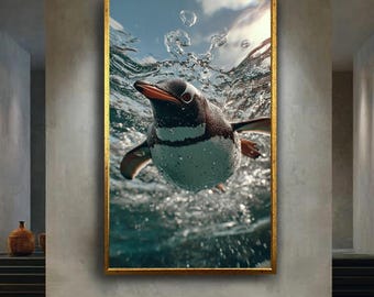 Swimming penguin wall art underwater penguin print ocean animal canvas nursery decor arctic wildlife art for kids or coastal room