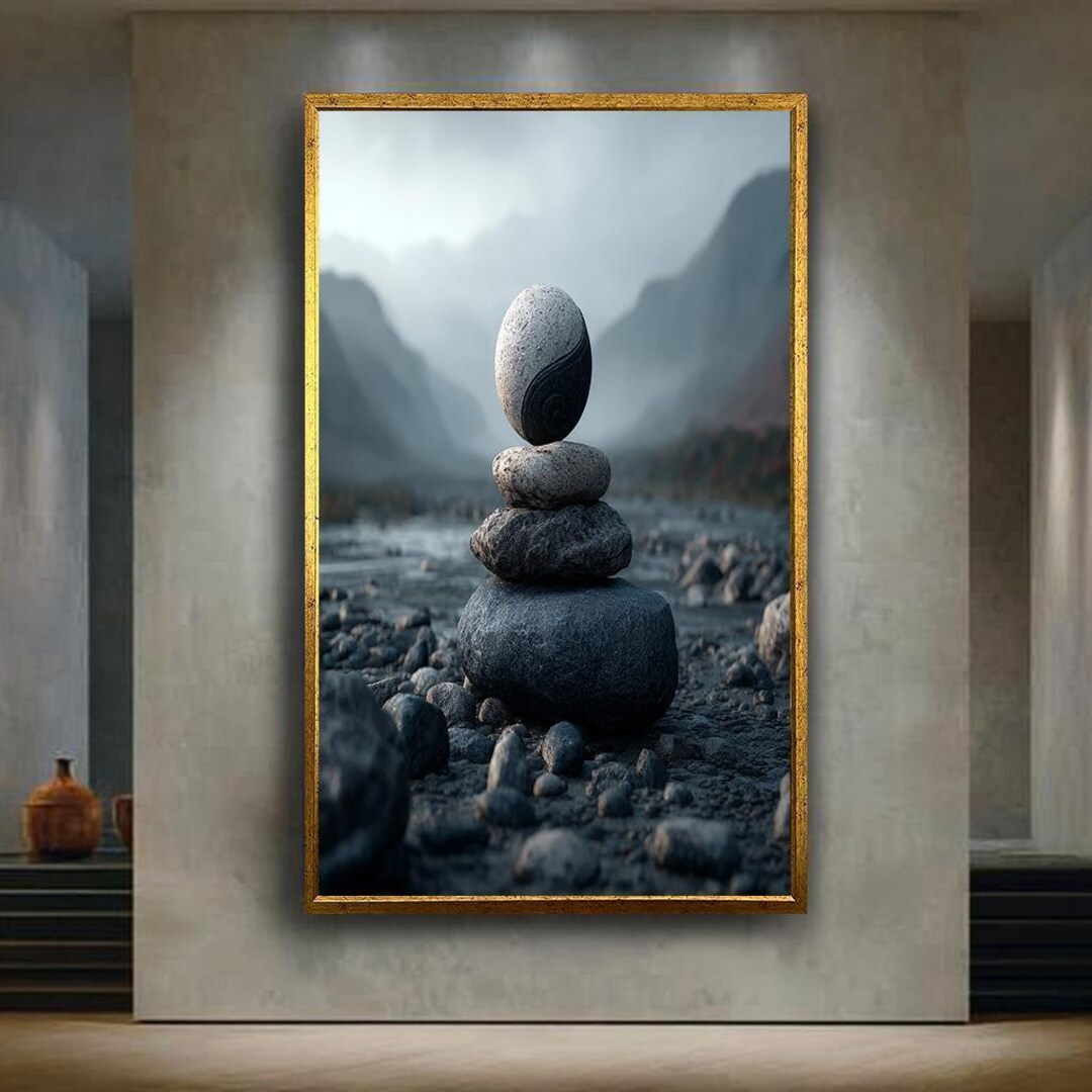Yin Yang Zen Stone Wall Art Print – Balanced Rocks in Mountain River ...