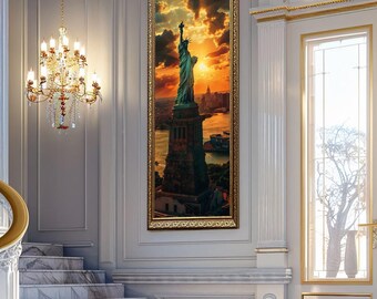Statue of Liberty Wall Art Print NYC Sunset Canvas Art Cityscape Photography New York Skyline Wall Decor