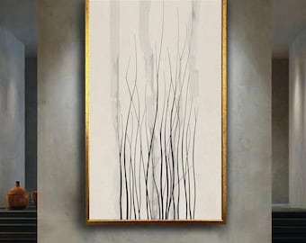 Minimal Line Art Canvas Print, Abstract Black White Wall Decor, Modern Japandi Neutral Poster, Elegant Ink Brush Nature Artwork