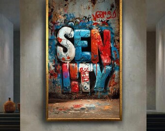 Graffiti Street Art Canvas Print, Colorful SENITY Wall Art, Urban Spray Paint Typography Poster for Modern Room Decor