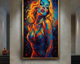 Colorful Abstract Woman Portrait Canvas Art | Bold Vibrant Female Expression Print | Modern Sexy Wall Decor for Home or Studio