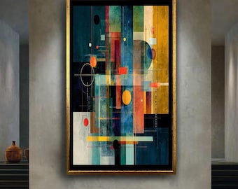 Geometric Abstract Wall Art Print – Modern Bauhaus Style Canvas – Colorful Shapes Poster – Contemporary Minimalist Home Decor