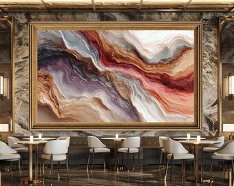Vibrant Abstract Layered Wall Art Print with Purple, Red and Earth Tones, Modern Geode Style Canvas for Elegant Home Interiors