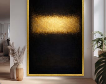 Mark Rothko Art - Golden Glow Abstract Print on Dark Background – Modern Minimalist Wall Art