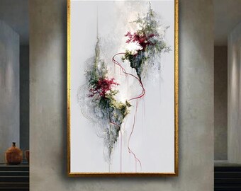 Floating Mountain Canvas Art, Zen Landscape Wall Print, Abstract Nature Print Poster, Red Tree Fantasy Minimalist Wall Decor