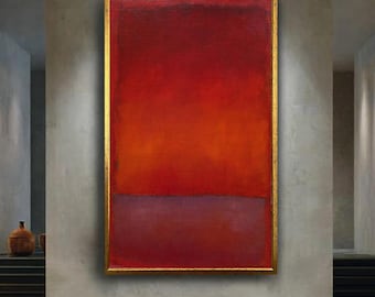 Orange Red Abstract Wall Art Print, Modern Minimalist Color Field Digital Poster, Warm Sunset Tones, Contemporary Home Decor
