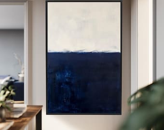 Mark Rothko Art. Navy and White Canvas Wall Art – Minimalist Two Tone Abstract Print for Modern Living Room, Bedroom or Office Neutral Decor