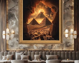 Egyptian Pyramids Wall Art Canvas Print – Ancient Egypt Sunset Landscape for Home Decor, History Lovers and Mystic Interior Design