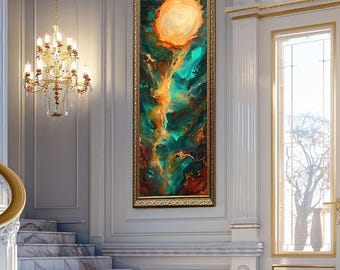 Sun Energy Abstract Wall Art Colorful Cosmic Burst Print Canvas Teal Orange Swirl Poster Spiritual Decor Print