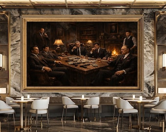 Mafia Boss Meeting Canvas Print, Gangster Wall Art, Dark Cinematic Crime Scene Artwork, Vintage Mafia Office Decor