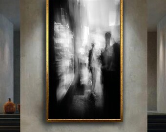 Abstract Black and White City Silhouette Wall Art – Modern Noir Photography Print – Minimal Urban Shadows Canvas Home Decor
