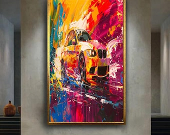 Colorful Sports Car Canvas Wall Art, Abstract Paint Splash Racing Automobile Artwork for Home Decor, Gift for Car Enthusiasts