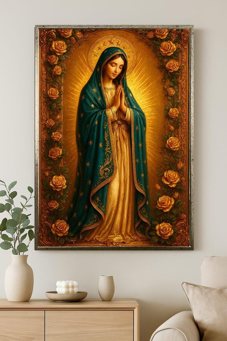 Virgin Mary Canvas Wall Art – Our Lady of Guadalupe Inspired Catholic ...