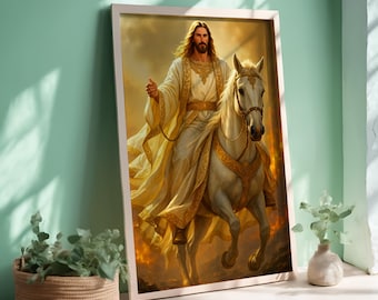 Jesus On White Horse Canvas Art Second Coming Glory Poster Christian Prophetic Wall Print For Church Room Or Spiritual Home Decor