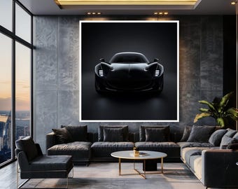 Luxury Black Supercar Wall Art Print, Modern Exotic Sports Car Poster, Sleek Automotive Photography for Garage or Man Cave Decor