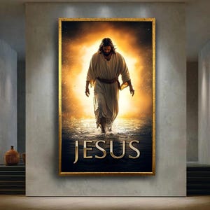Jesus walking on water canvas wall art print, Christian religious artwork, inspirational faith based home decor, spiritual gift idea