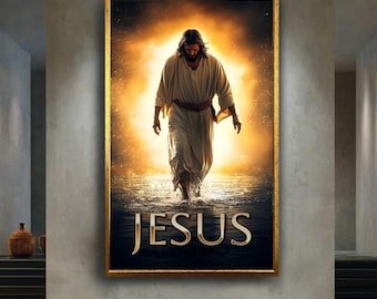 Jesus walking on water canvas wall art print, Christian religious artwork, inspirational faith based home decor, spiritual gift idea