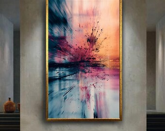 Abstract Color Splash Wall Art Print – Modern Expressionist Canvas – Vibrant Orange Pink Purple Poster – Contemporary Home Decor