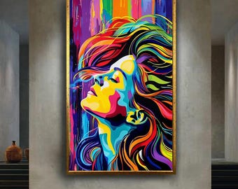 Colorful Pop Art Woman Portrait Canvas Wall Art, Vibrant Abstract Artwork for Home Decor, Modern Gift for Art and Design Lovers
