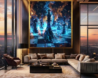 Epic Fantasy Chess Wall Art Print, Fiery King Piece Artwork, Strategy Game Inspired Decor for Gamers and Chess Enthusiasts
