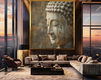 Buddha Face Canvas Print, Zen Spiritual Wall Art, Meditation Artwork, Serenity Buddhist Decor, Minimal Peaceful Art