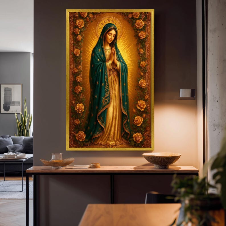 Virgin Mary Canvas Wall Art – Our Lady of Guadalupe Inspired Catholic ...