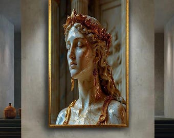 Golden Marble Goddess Statue Canvas Wall Art – Regal Classical Sculpture Print with Mythological Elegance for Luxurious Home Decor