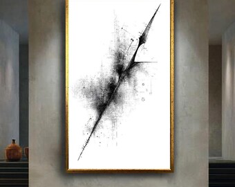Abstract Architectural Line Art Canvas, Monochrome Minimalist Engineering Drawing Print, Modern Black and White Wall Decor