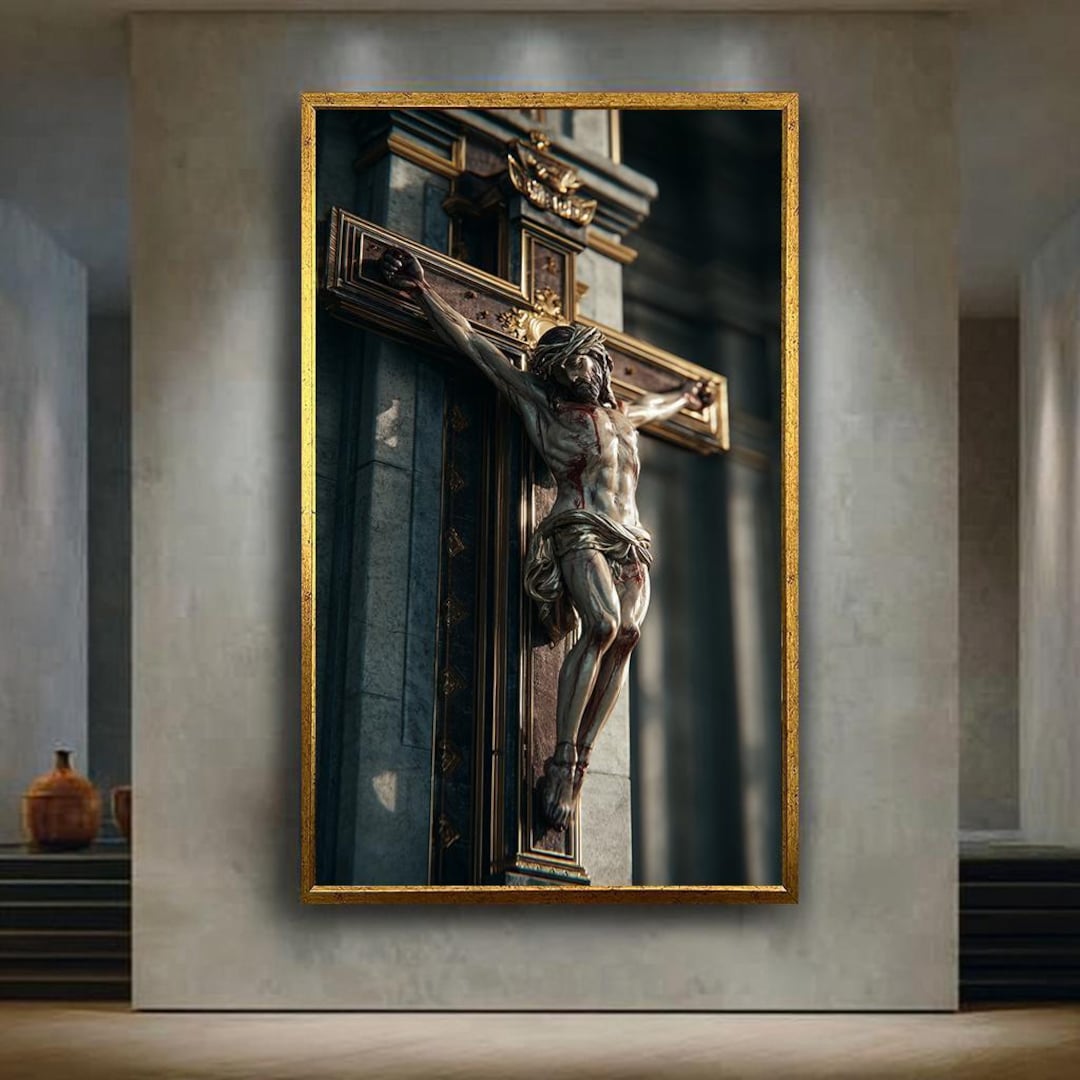Jesus on the Cross Religious Canvas Wall Art – Ornate Crucifix ...